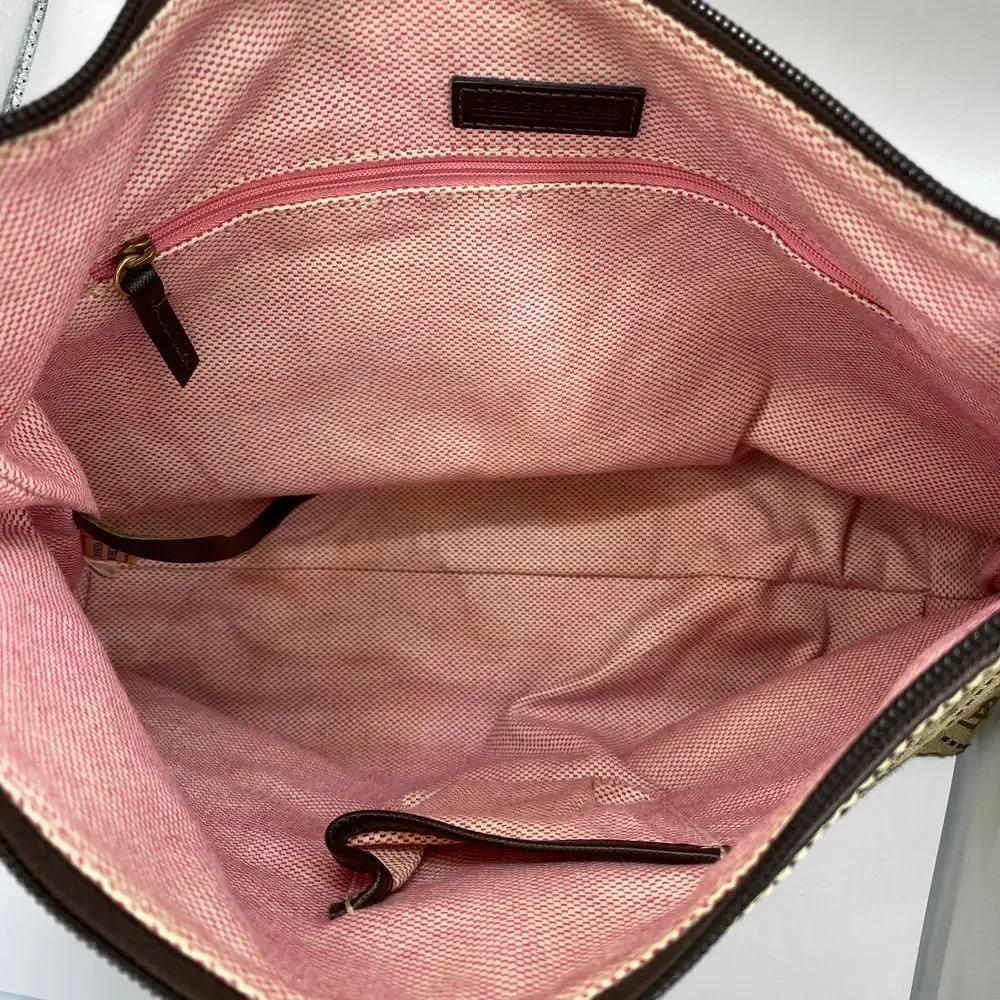 Dooney & Bourke Signature Canvas Hobo Bag Brown‎ Leather Trim Handbag